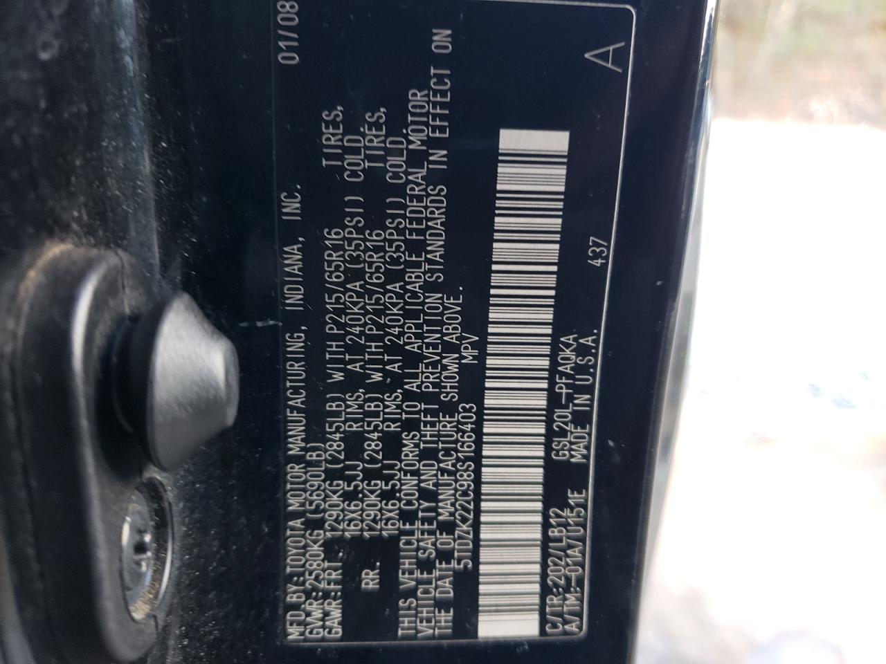 2008 Toyota Sienna VIN 5TDZK22C98S166403 Copart auction photo, front end / mechanical damage thumbnail 12