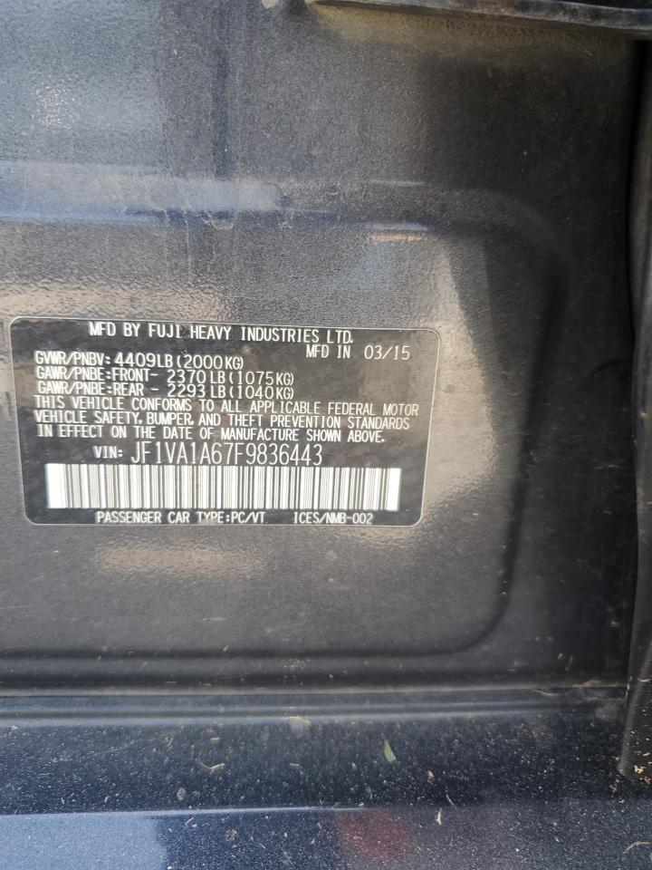 2015 Subaru WRX VIN JF1VA1A67F9836443 Copart auction photo, front end damage thumbnail 12