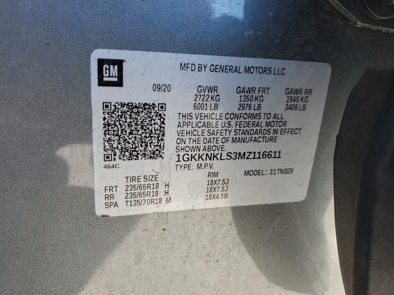 2021 GMC Acadia VIN 1GKKNKLS3MZ116611 Copart auction photo, front end damage thumbnail 12