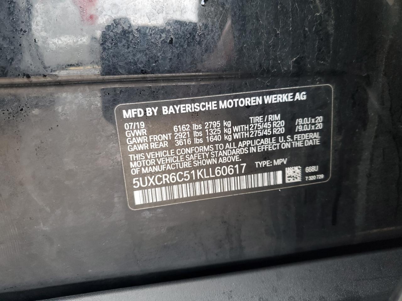 2019 BMW X5 VIN 5UXCR6C51KLL60617 Copart auction photo, rear end damage thumbnail 15