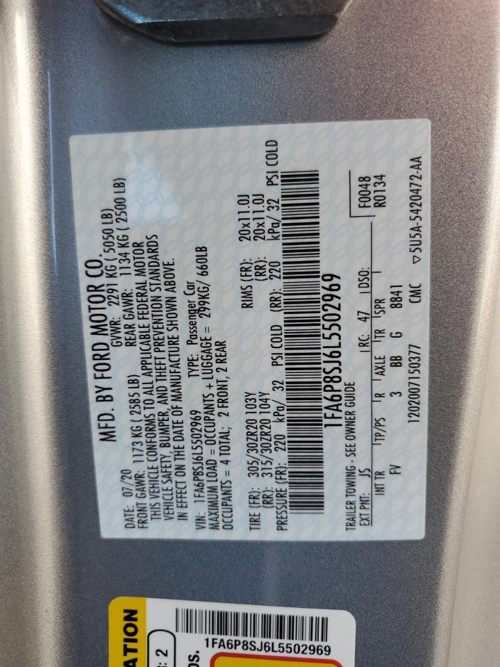 2020 Ford Mustang VIN 1FA6P8SJ6L5502969 Copart auction photo, all over / mechanical damage thumbnail 12