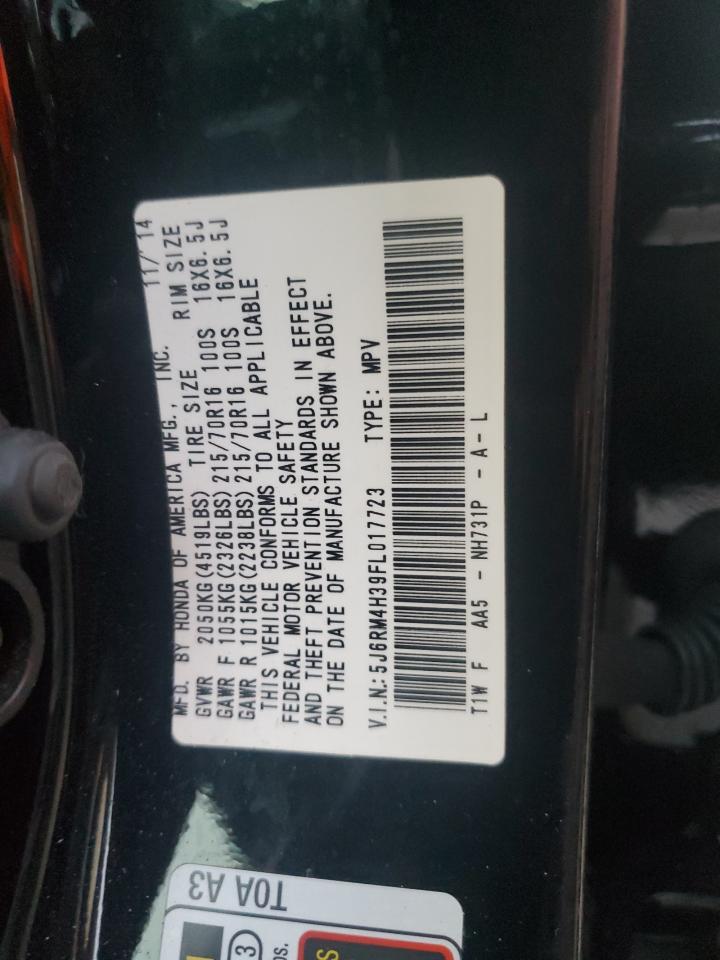 2015 Honda CR-V VIN 5J6RM4H39FL017723 Copart auction photo, water/flood damage thumbnail 14