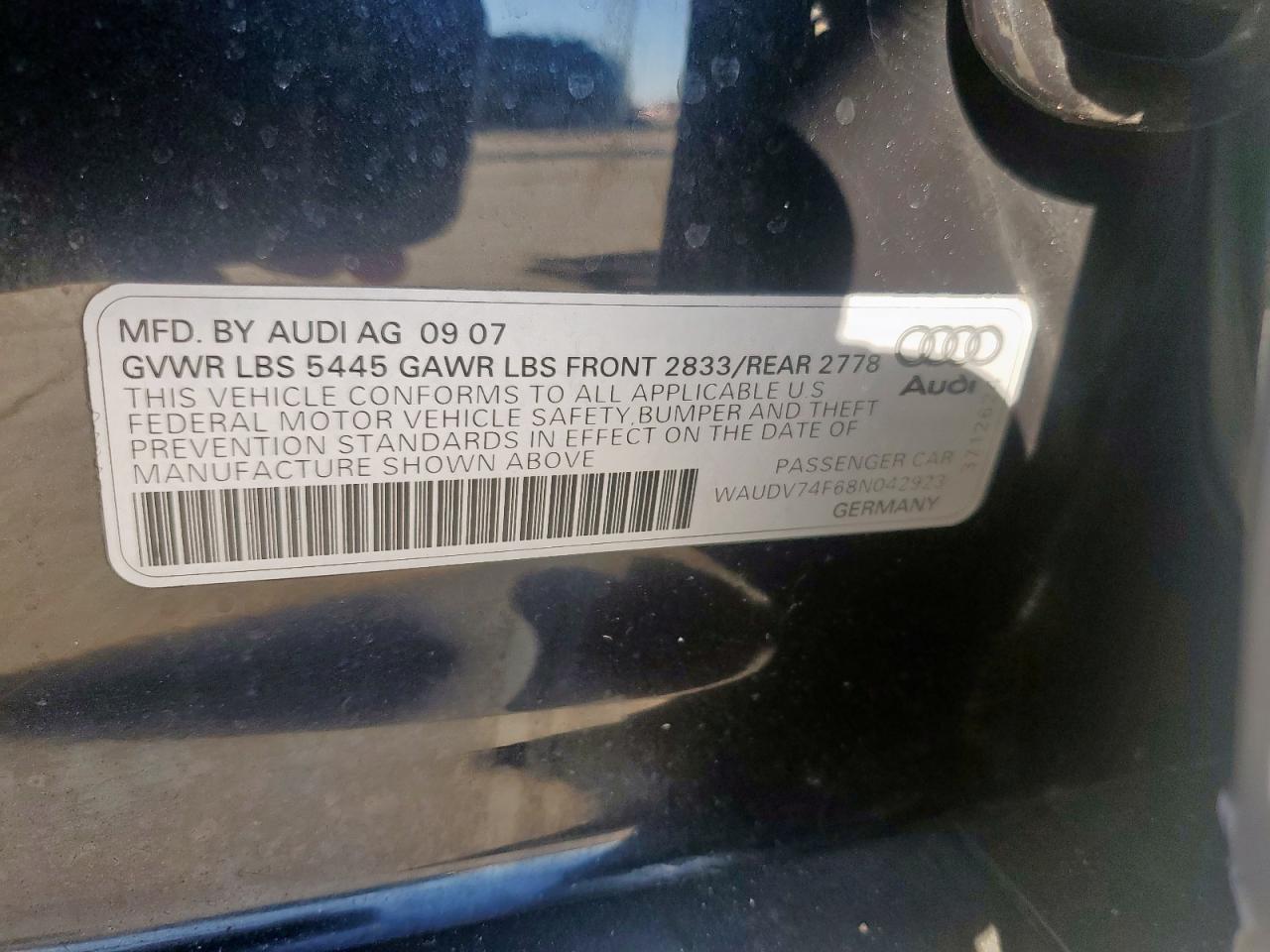 2008 Audi A6 VIN WAUDV74F68N042923 Copart auction photo, front end damage thumbnail 13