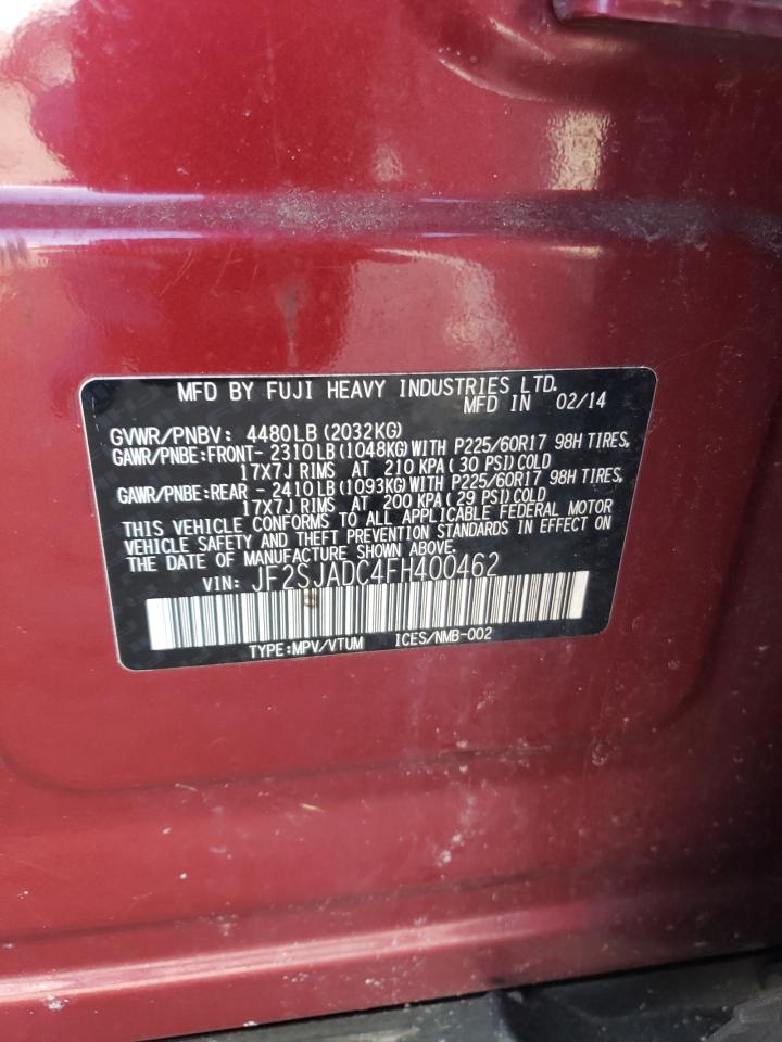 2015 Subaru Forester VIN JF2SJADC4FH400462 Copart auction photo, front end / minor dent/scratches damage thumbnail 14