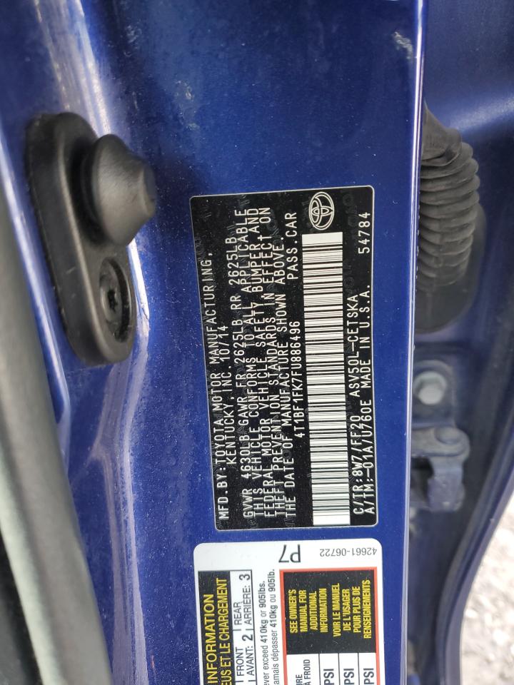 2015 Toyota Camry VIN 4T1BF1FK7FU886496 Copart auction photo, front end damage thumbnail 12