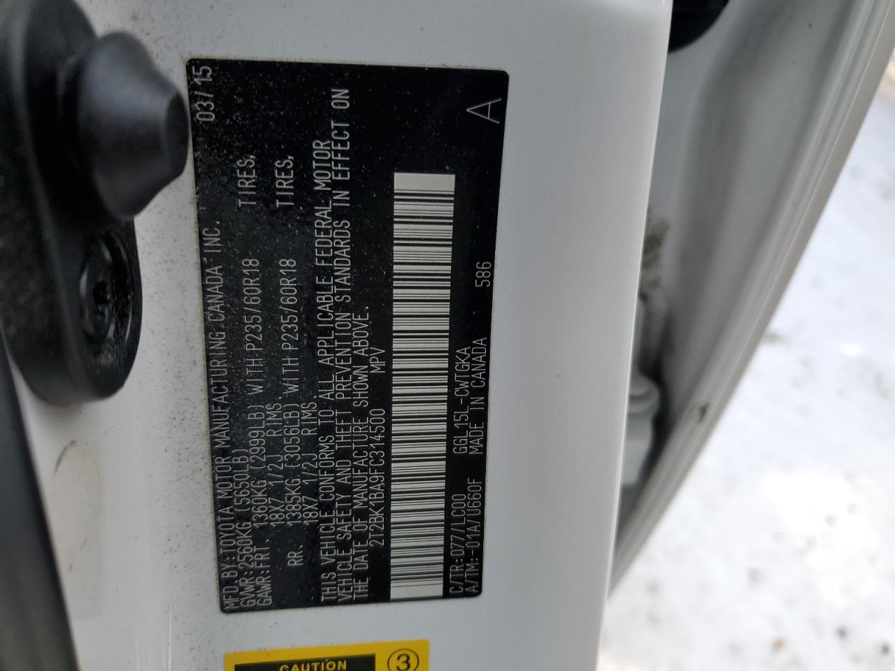 2015 Lexus RX VIN 2T2BK1BA9FC314500 Copart auction photo, front end damage thumbnail 13