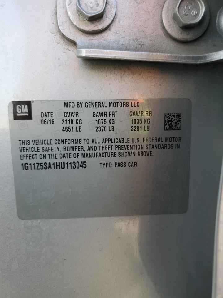 2017 Chevrolet Impala VIN 1G11Z5SA1HU113045 Copart auction photo, side / rear end damage thumbnail 14