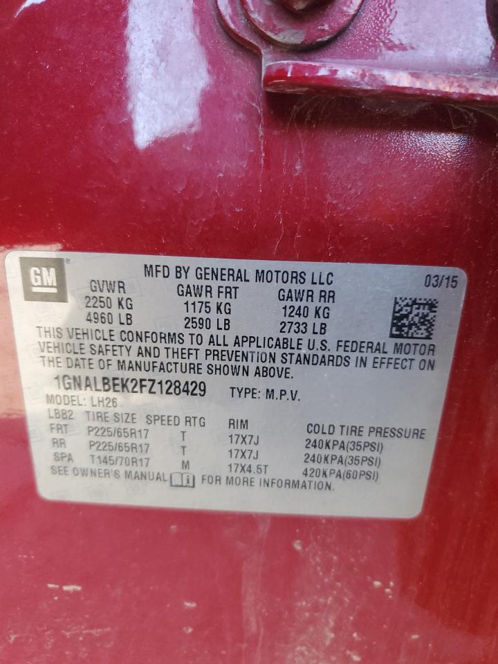 2015 Chevrolet Equinox VIN 1GNALBEK2FZ128429 Copart auction photo, front end / side damage thumbnail 15