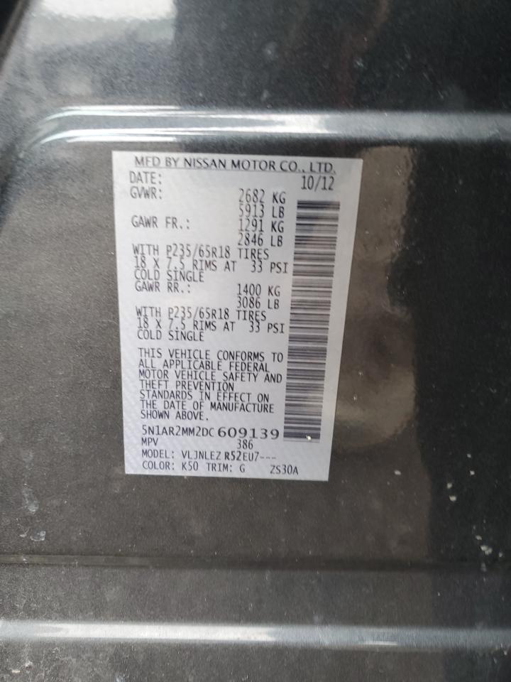 2013 Nissan Pathfinder VIN 5N1AR2MM2DC609139 Copart auction photo, front end damage thumbnail 15