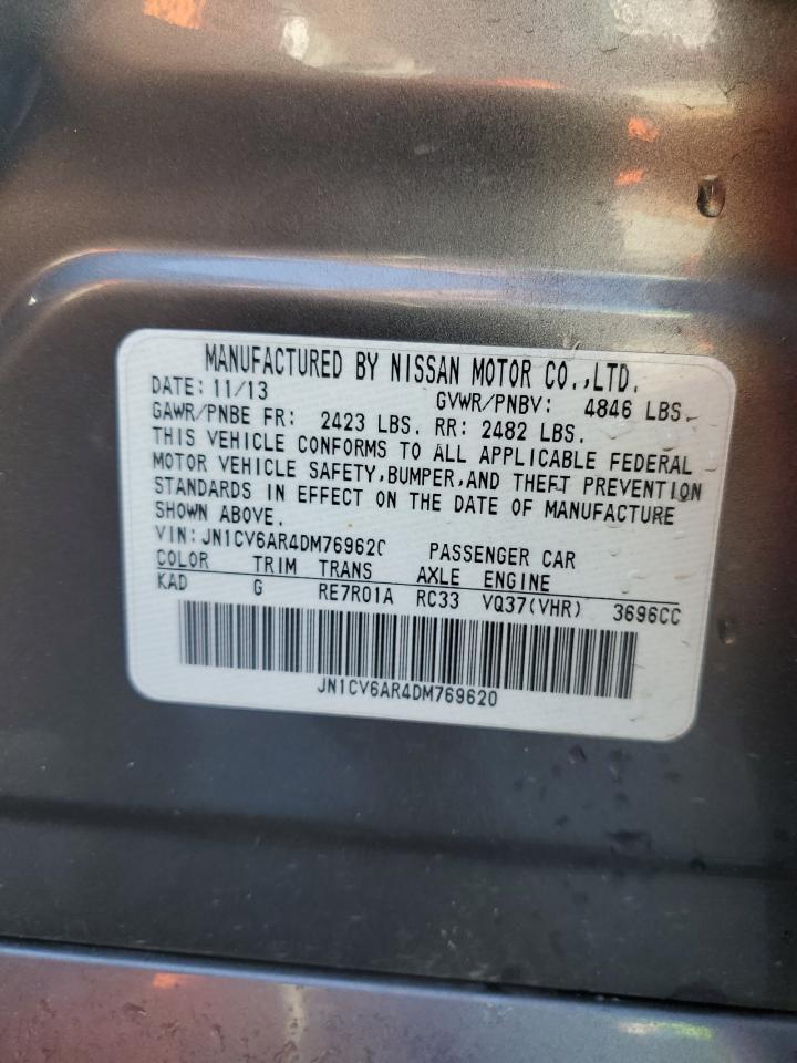 2013 Infiniti G VIN JN1CV6AR4DM769620 Copart auction photo, water/flood / side damage thumbnail 13