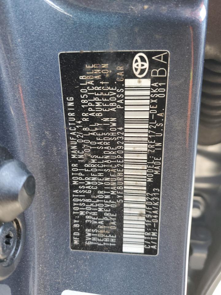 2014 Toyota Corolla VIN 5YFBURHE2EP092324 Copart auction photo, front end damage thumbnail 12