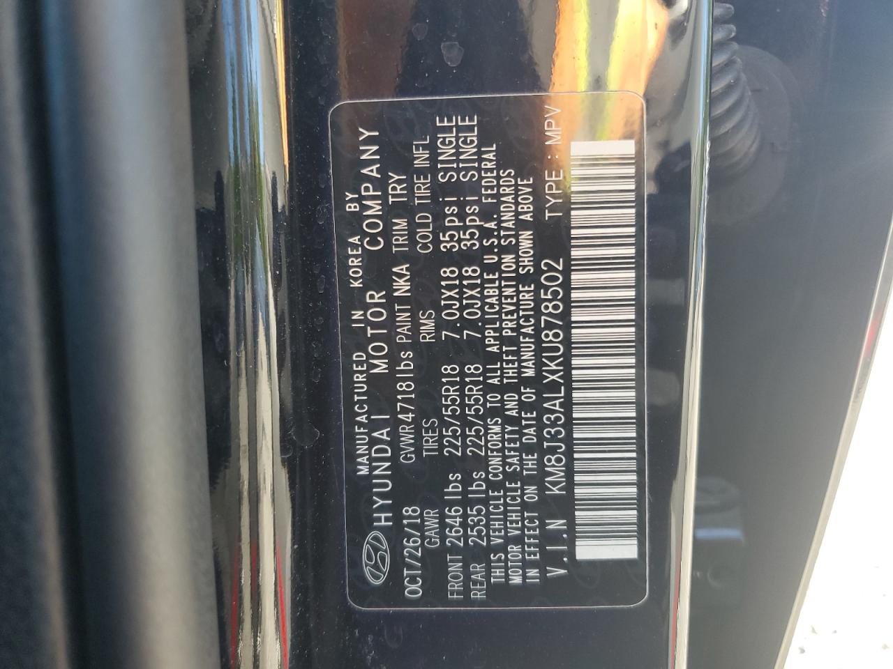 2019 Hyundai Tucson VIN KM8J33ALXKU878502 Copart auction photo, front end damage thumbnail 14