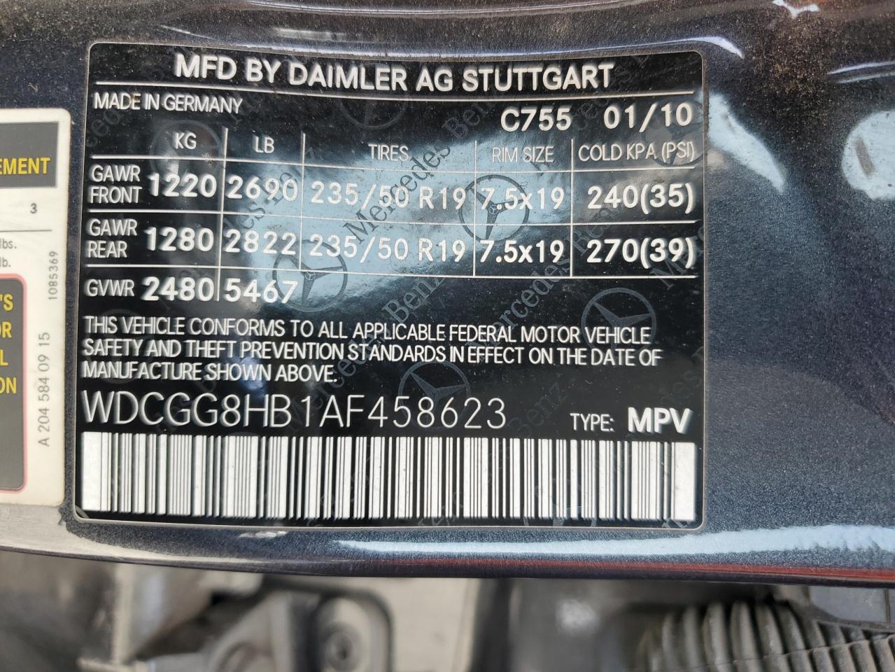 2010 Mercedes-Benz GLK-klasse VIN WDCGG8HB1AF458623 Copart auction photo, mechanical damage thumbnail 13