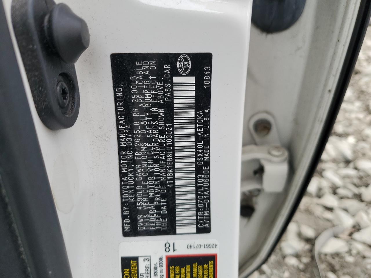 2014 Toyota Avalon VIN 4T1BK1EB8EU103021 Copart auction photo, front end / undercarriage damage thumbnail 12