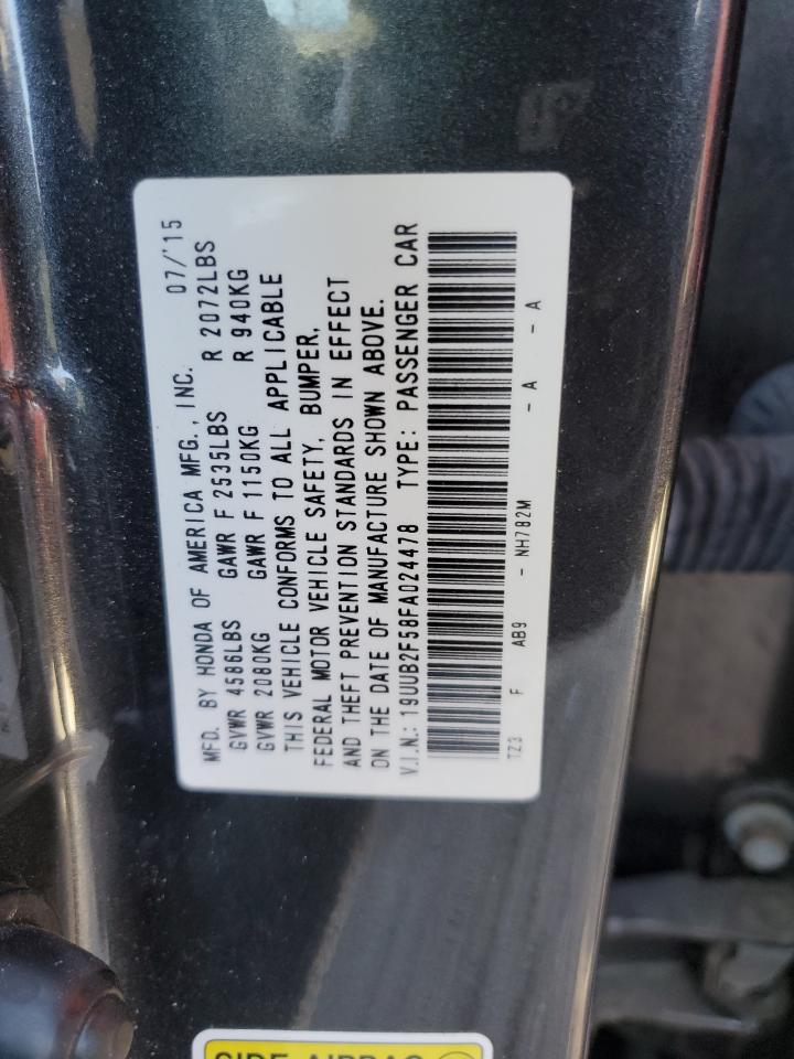 2015 Acura TLX VIN 19UUB2F58FA024478 Copart auction photo, rear end damage thumbnail 15