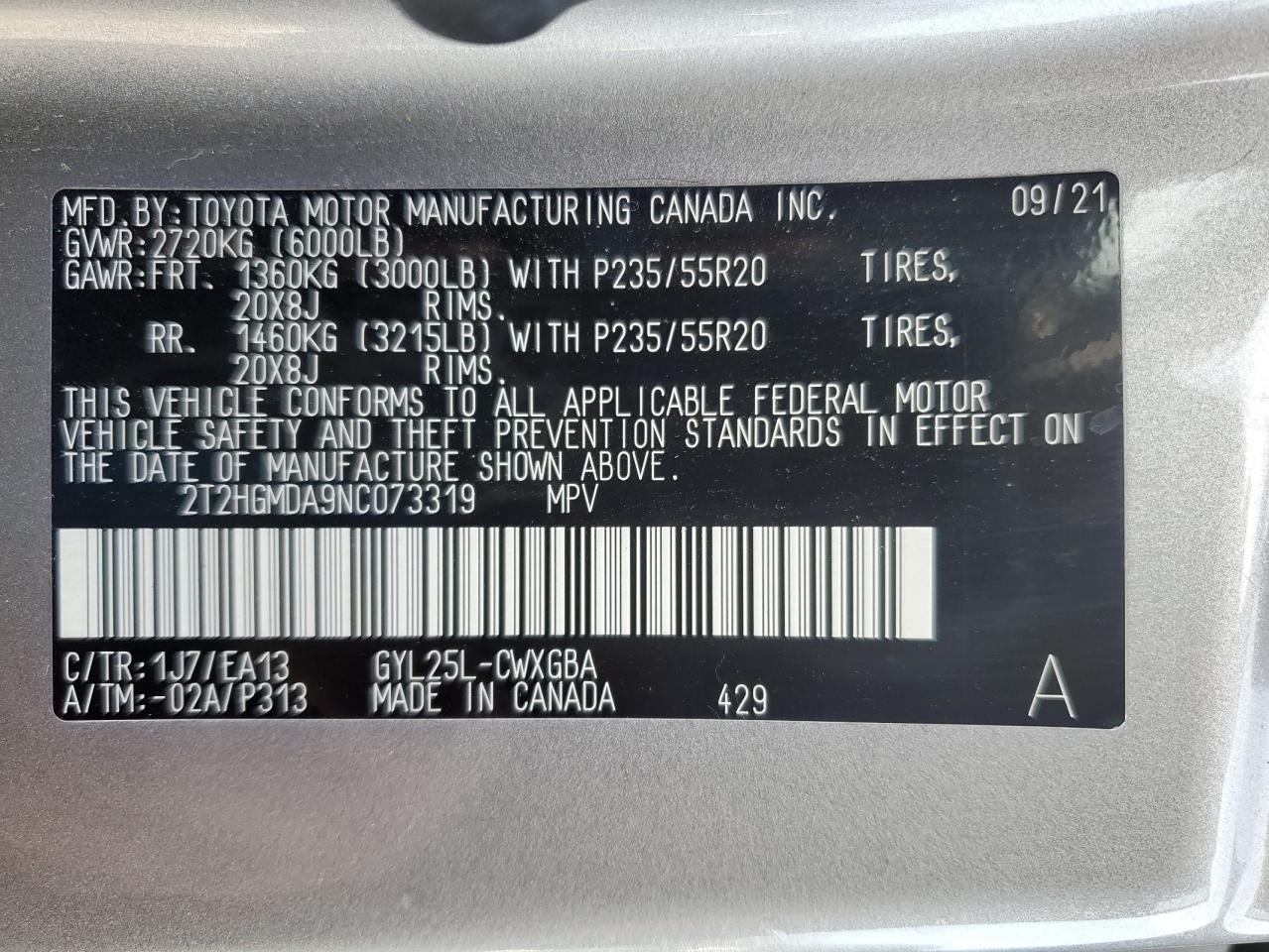 2022 Lexus RX VIN 2T2HGMDA9NC073319 Copart auction photo, front end / rear end damage thumbnail 13