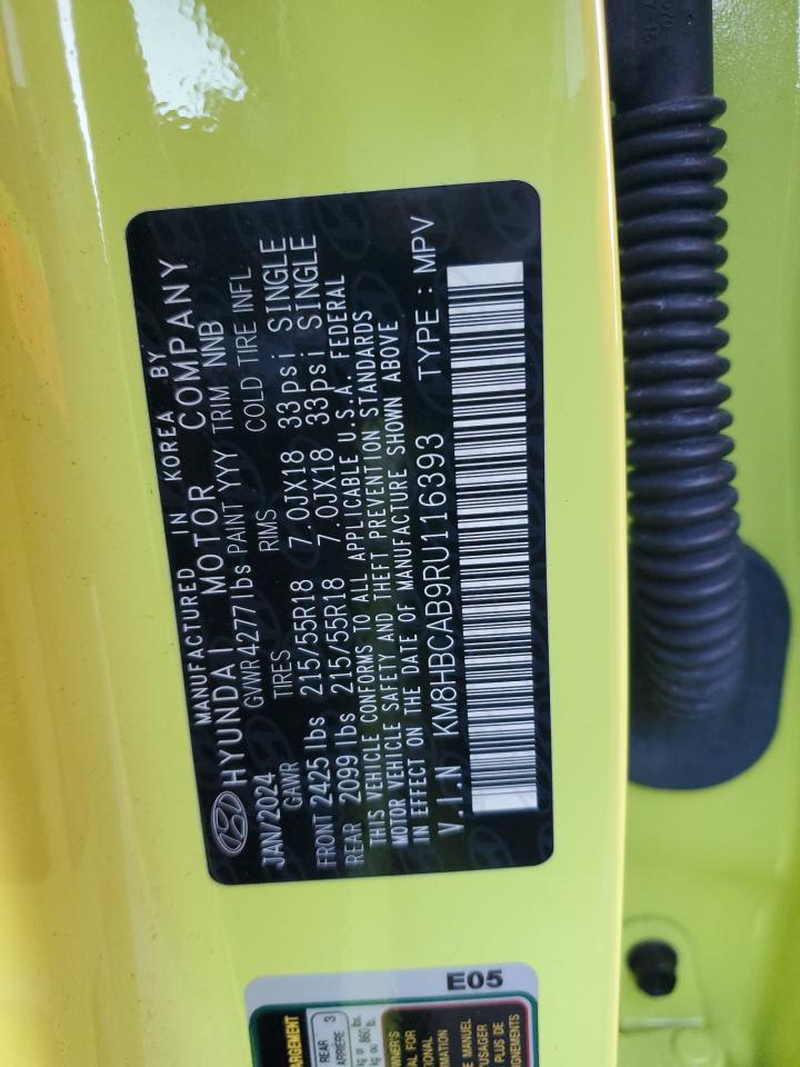 2024 Hyundai Kona VIN KM8HBCAB9RU116393 Copart auction photo, front end / rear end damage thumbnail 13