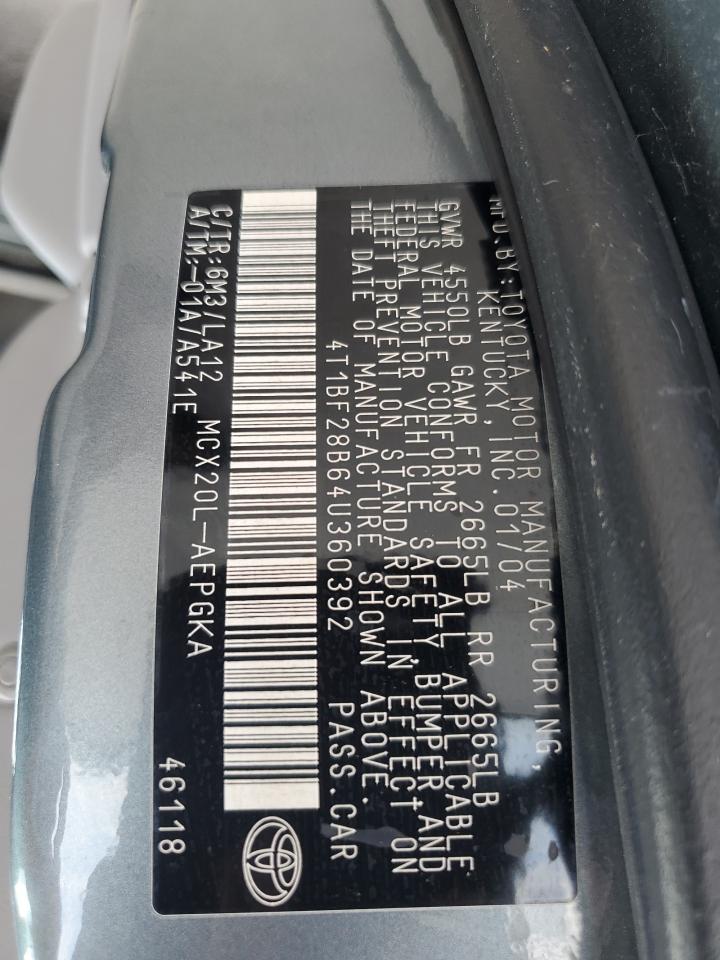 2004 Toyota Avalon VIN 4T1BF28B64U360392 Copart auction photo, rear end damage thumbnail 12