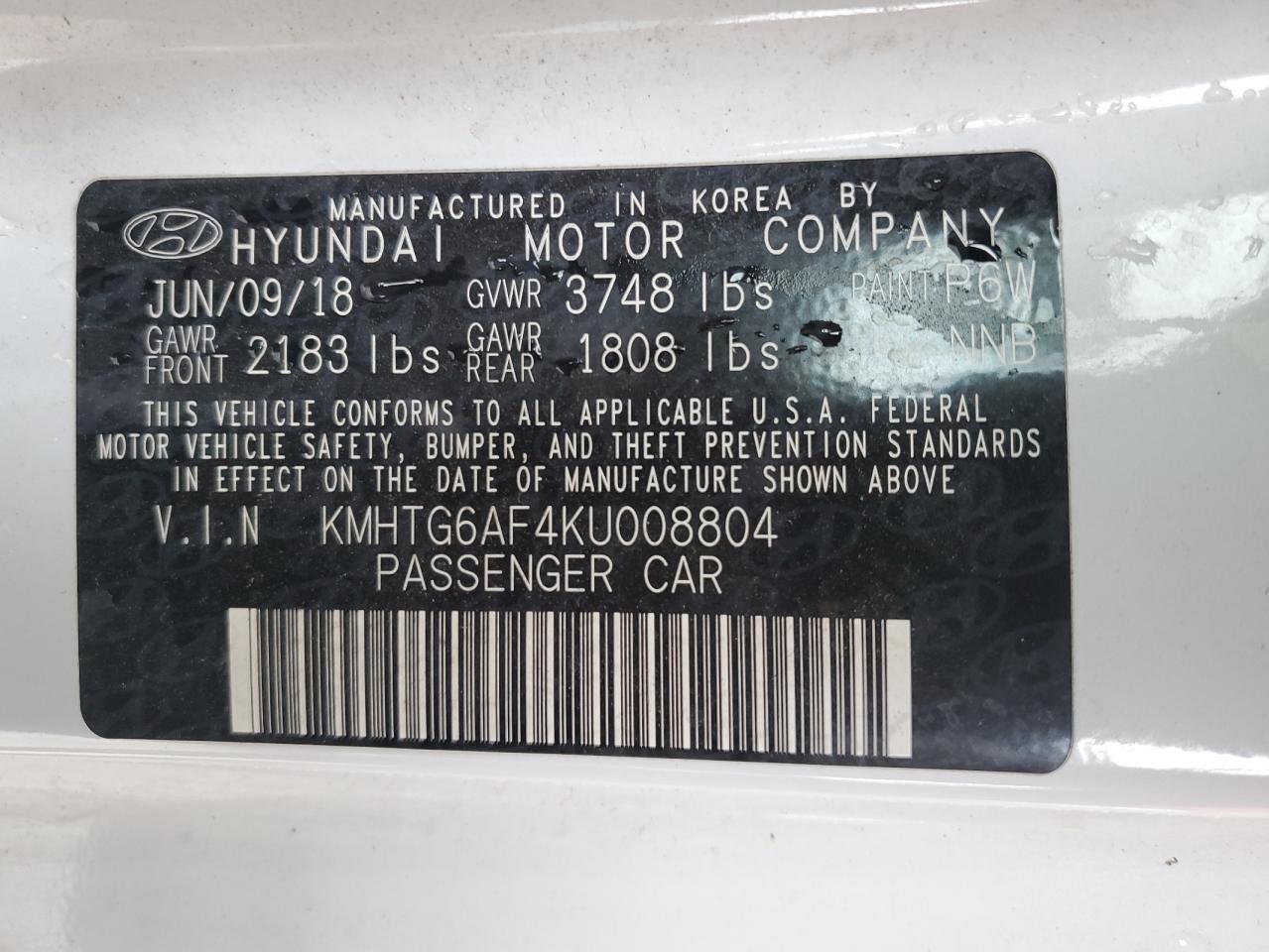 2019 Hyundai Veloster VIN KMHTG6AF4KU008804 Copart auction photo, side / minor dent/scratches damage thumbnail 12