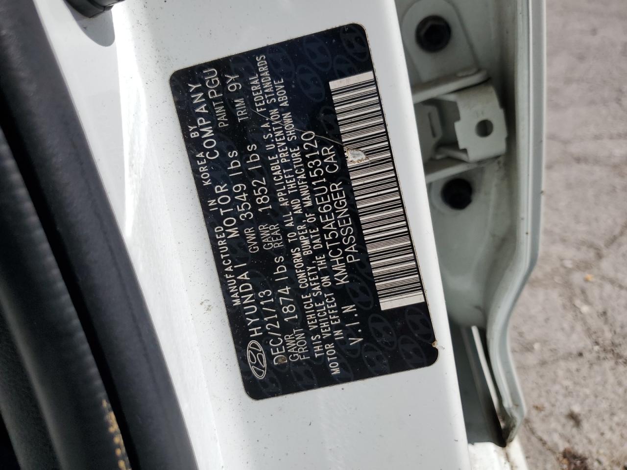 2014 Hyundai Accent VIN KMHCT5AE6EU153120 Copart auction photo, water/flood damage thumbnail 12