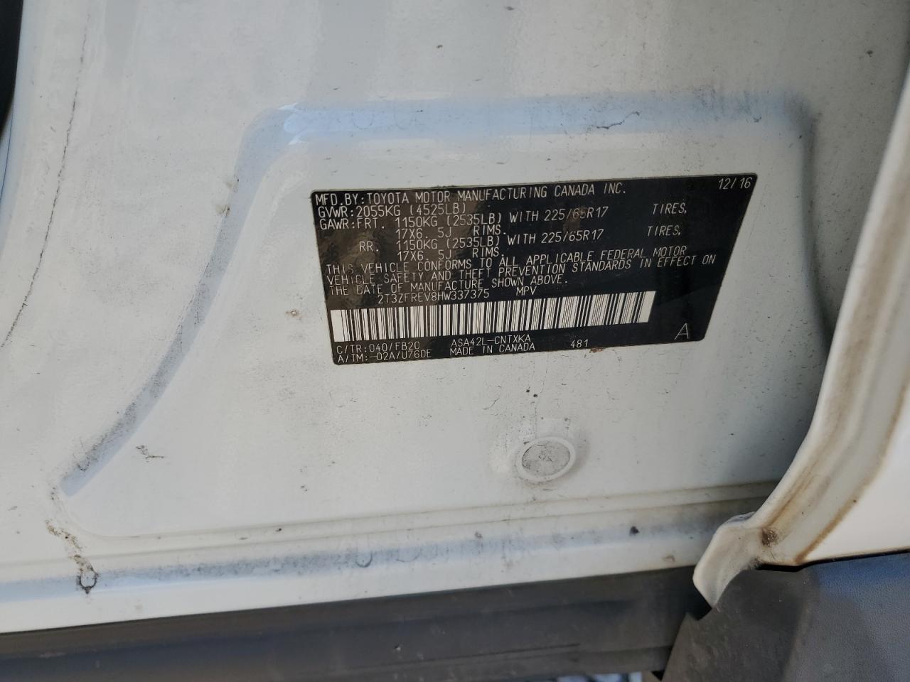 2017 Toyota RAV 4 VIN 2T3ZFREV8HW337375 Copart auction photo, all over damage thumbnail 13