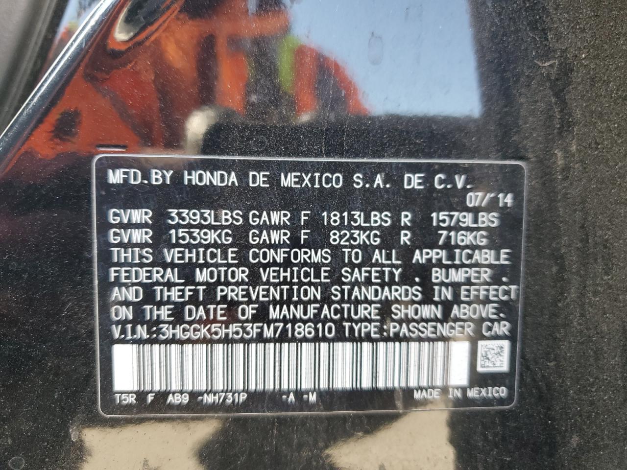 2015 Honda Fit VIN 3HGGK5H53FM718610 Copart auction photo, all over damage thumbnail 14