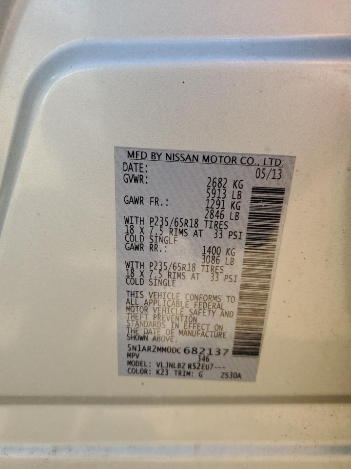 2013 Nissan Pathfinder VIN 5N1AR2MM0DC682137 Copart auction photo, minor dent/scratches damage thumbnail 13
