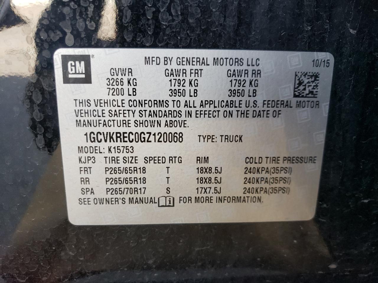 2016 Chevrolet Silverado VIN 1GCVKREC0GZ120068 Copart auction photo, side / rear end damage thumbnail 12