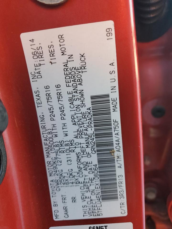 2014 Toyota Tacoma VIN 5TFLU4EN1EX106064 Copart auction photo, front end damage thumbnail 14
