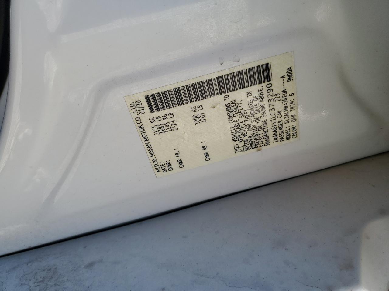 2020 Nissan Maxima VIN 1N4AA6FV1LC373290 Copart auction photo, all over damage thumbnail 14