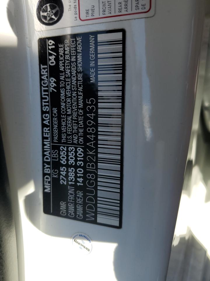 2019 Mercedes-Benz S-klasse VIN WDDUG8JB2KA489435 Copart auction photo, front end damage thumbnail 13