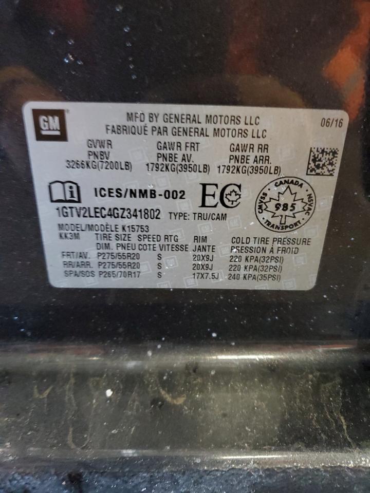 2016 GMC Sierra VIN 1GTV2LEC4GZ341802 Copart auction photo, front end damage thumbnail 12