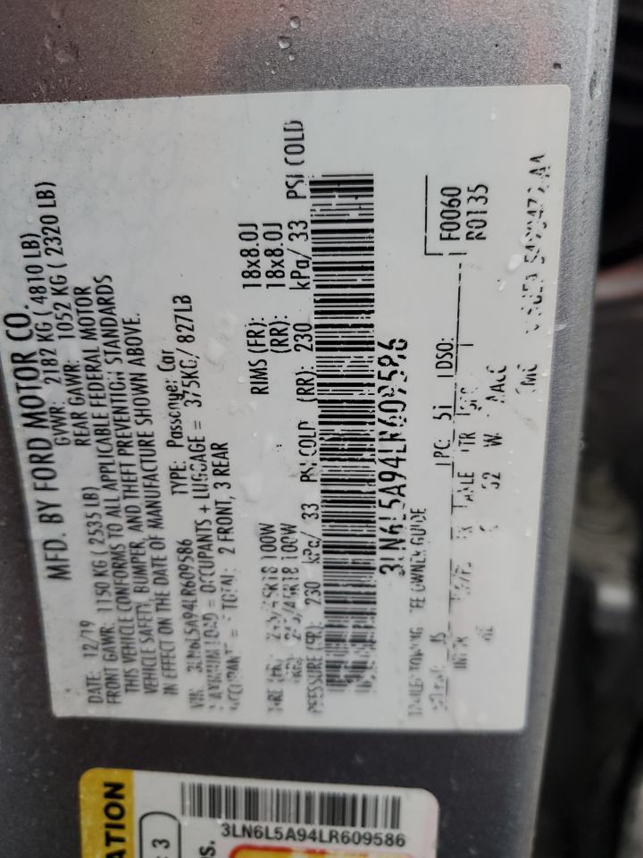 2020 Lincoln MKZ VIN 3LN6L5A94LR609586 Copart auction photo, front end / rear end damage thumbnail 12