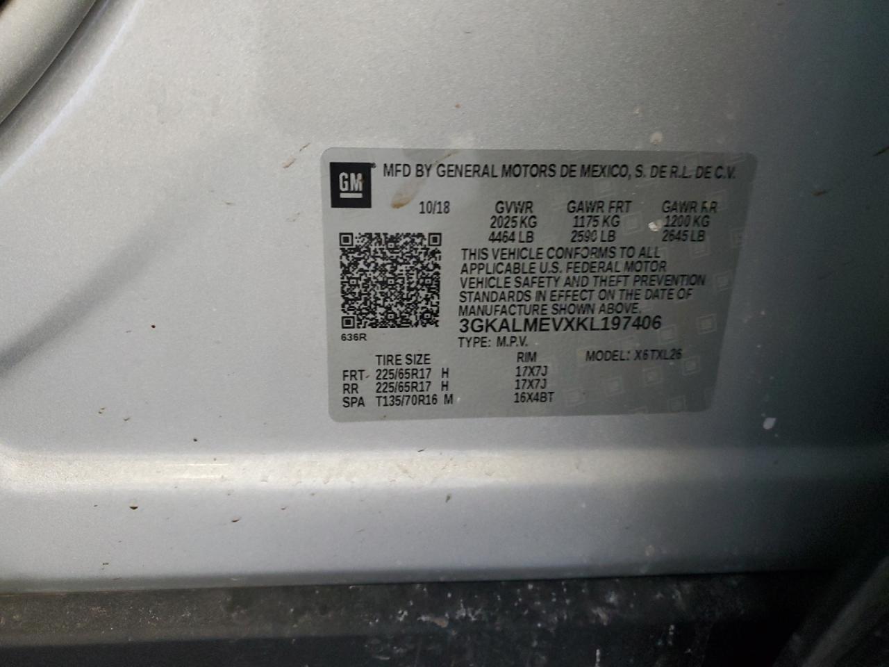 2019 GMC Terrain VIN 3GKALMEVXKL197406 Copart auction photo, front end damage thumbnail 13