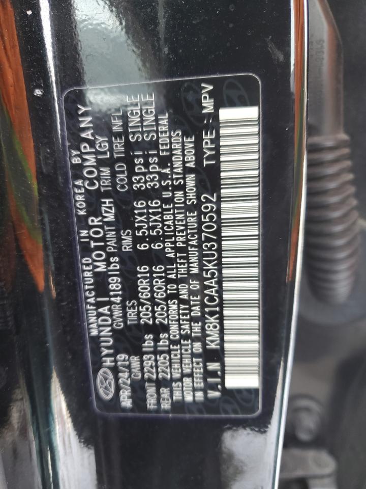 2019 Hyundai Kona VIN KM8K1CAA5KU370592 Copart auction photo, front end / minor dent/scratches damage thumbnail 12