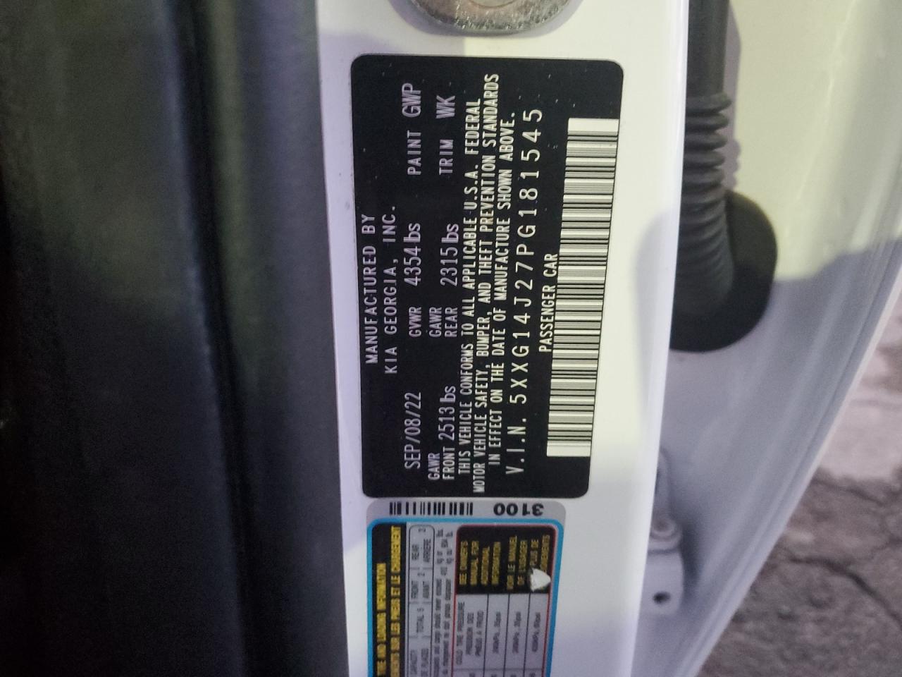 2023 KIA K5 VIN 5XXG14J27PG181545 Copart auction photo, front end damage thumbnail 13