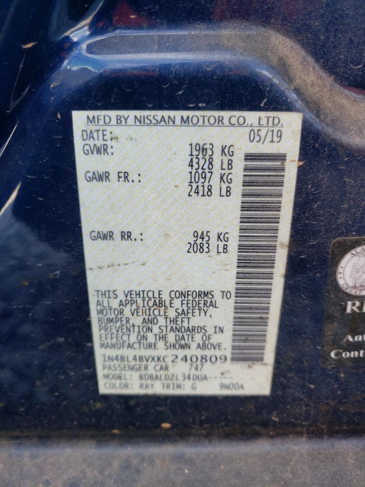 2019 Nissan Altima VIN 1N4BL4BVXKC240809 Copart auction photo, front end damage thumbnail 12