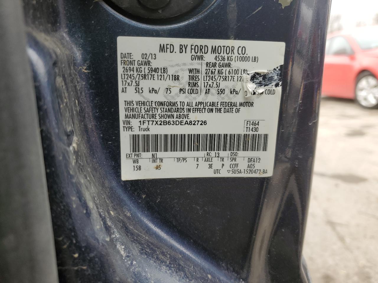 2013 Ford F250 VIN 1FT7X2B63DEA82726 Copart auction photo, all over damage thumbnail 12