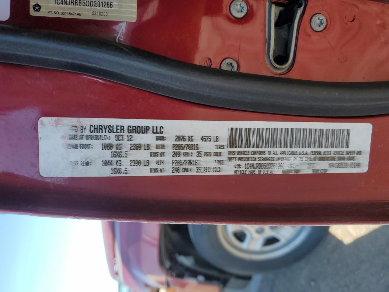 2013 Jeep Liberty (Patriot) VIN 1C4NJRBB5DD201266 Copart auction photo, front end damage thumbnail 13