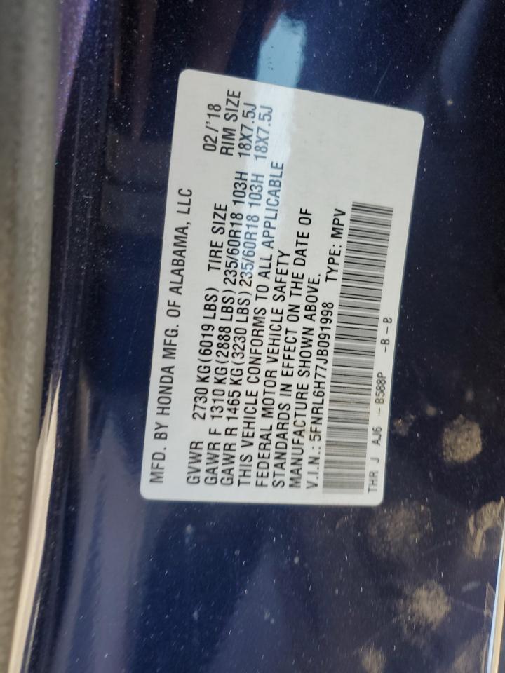 2018 Honda Odyssey VIN 5FNRL6H77JB091998 Copart auction photo, minor dent/scratches damage thumbnail 15