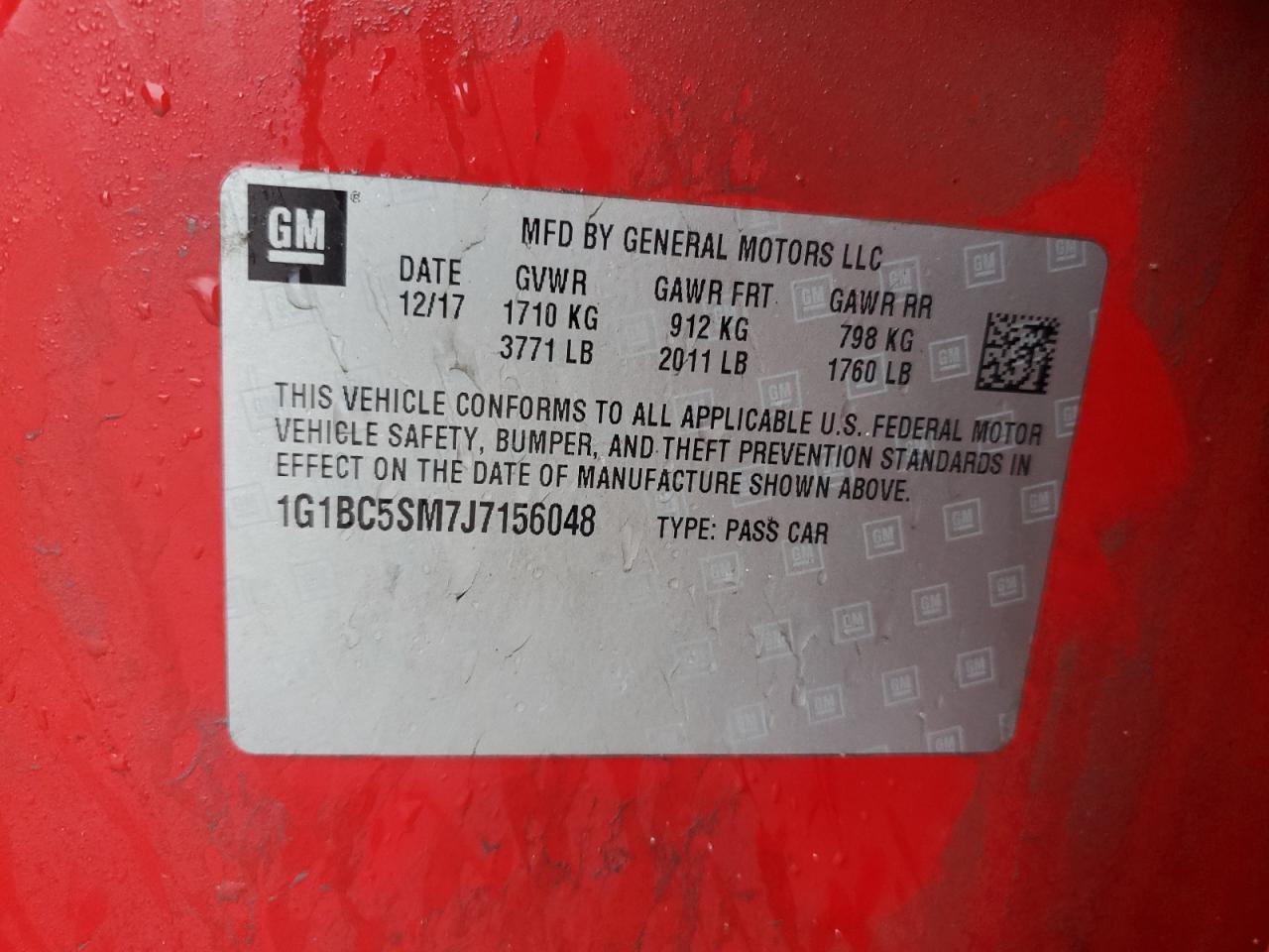 2018 Chevrolet Cruze VIN 1G1BC5SM7J7156048 Copart auction photo, side damage thumbnail 12