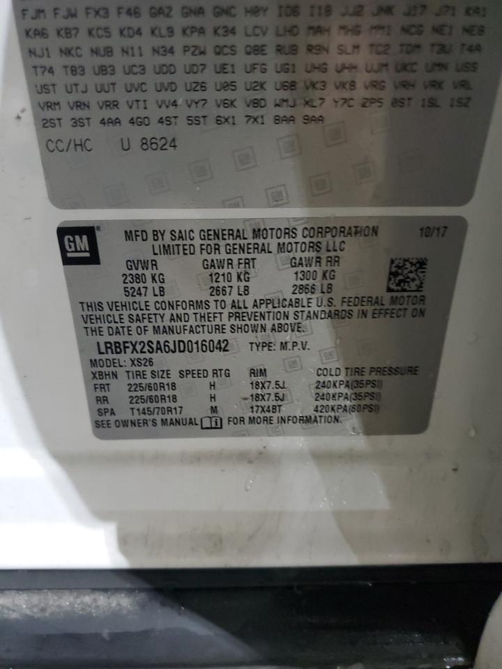 2018 Buick Envision VIN LRBFX2SA6JD016042 Copart auction photo, front end damage thumbnail 13