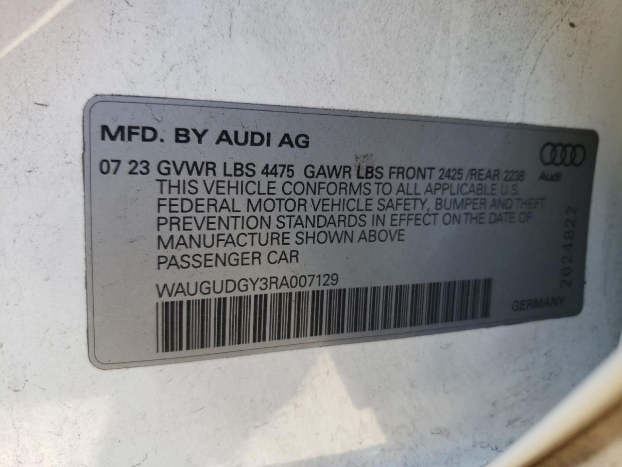 2024 Audi A3 VIN WAUGUDGY3RA007129 Copart auction photo, front end damage thumbnail 14