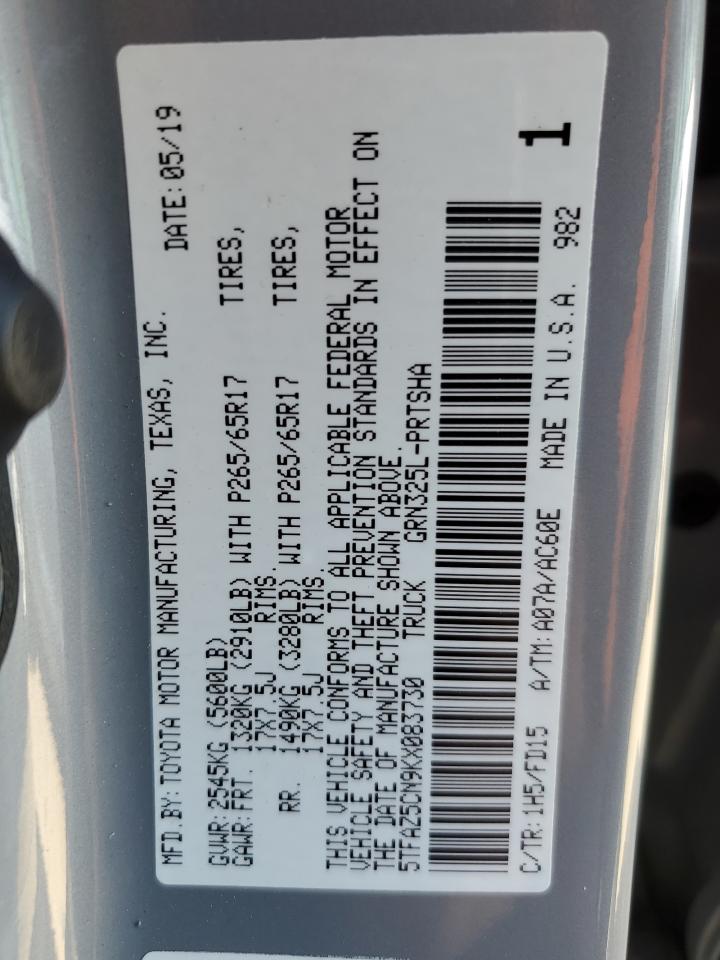2019 Toyota Tacoma VIN 5TFAZ5CN9KX083730 Copart auction photo, front end / minor dent/scratches damage thumbnail 12