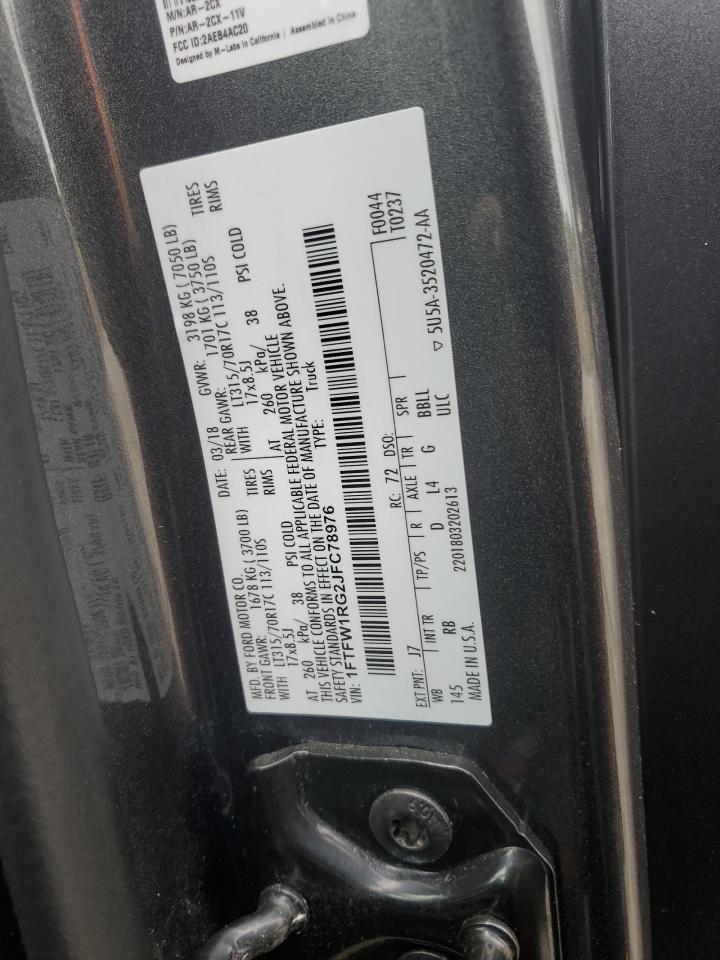 2018 Ford F-150 VIN 1FTFW1RG2JFC78976 Copart auction photo, front end / side damage thumbnail 14