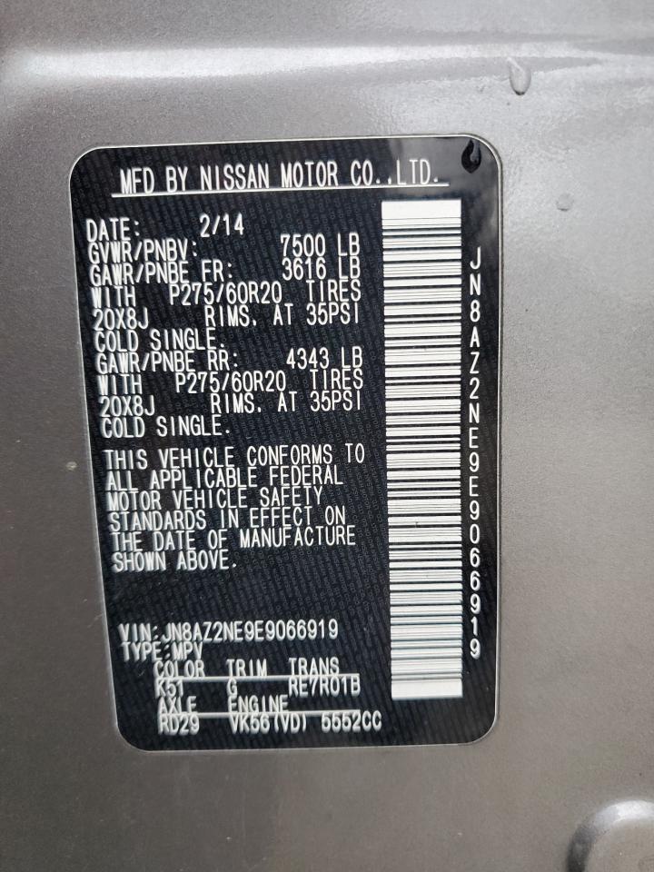 2014 Infiniti QX80 VIN JN8AZ2NE9E9066919 Copart auction photo, front end / side damage thumbnail 13