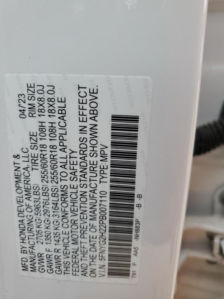 2023 Honda Pilot VIN 5FNYG2H22PB007110 Copart auction photo, front end damage thumbnail 13