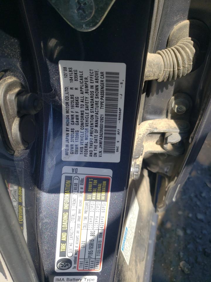 2009 Honda Civic VIN JHMFA36289S012821 Copart auction photo, water/flood damage thumbnail 12