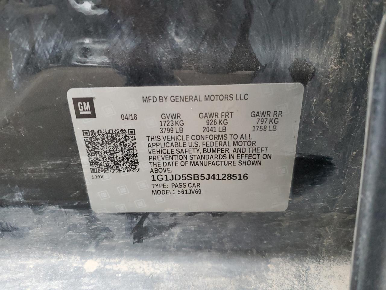 2018 Chevrolet Sonic VIN 1G1JD5SB5J4128516 Copart auction photo, rear end / front end damage thumbnail 14