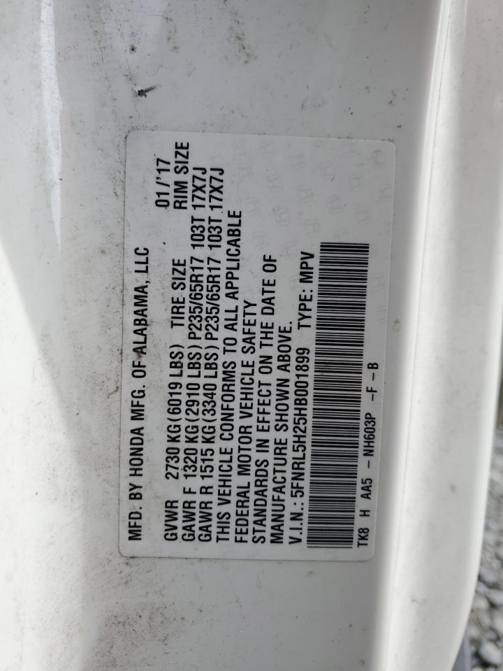2017 Honda Odyssey VIN 5FNRL5H25HB001899 Copart auction photo, rear end / front end damage thumbnail 13